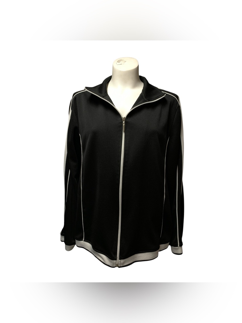 Studio Works Black Zip-Up Jacket with White Piping Size Xl